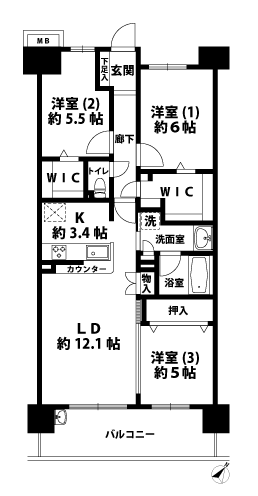 3LDKの間取図