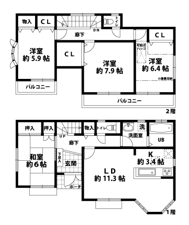 戸建2階の間取図