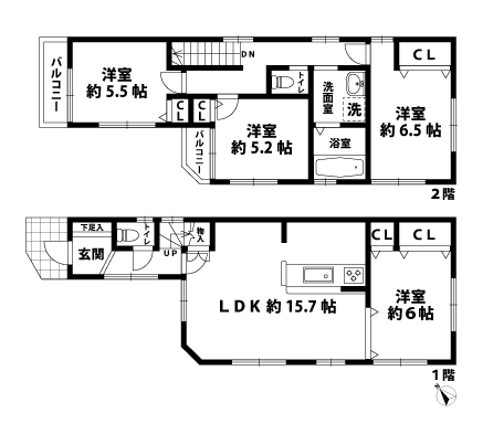 戸建2階の間取図