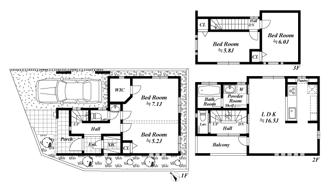 戸建3階の間取図