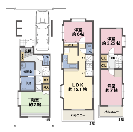 戸建3階の間取図