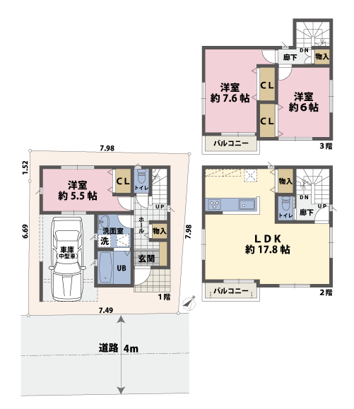 戸建3階の間取図