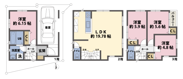 戸建3階の間取図