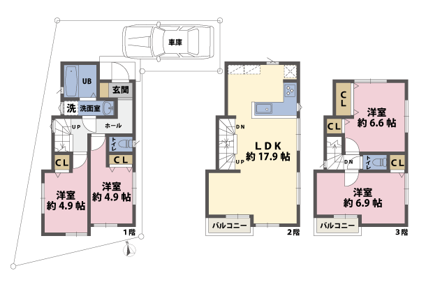 戸建3階の間取図