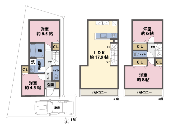 戸建3階の間取図