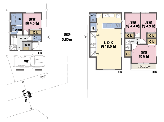 戸建3階の間取図