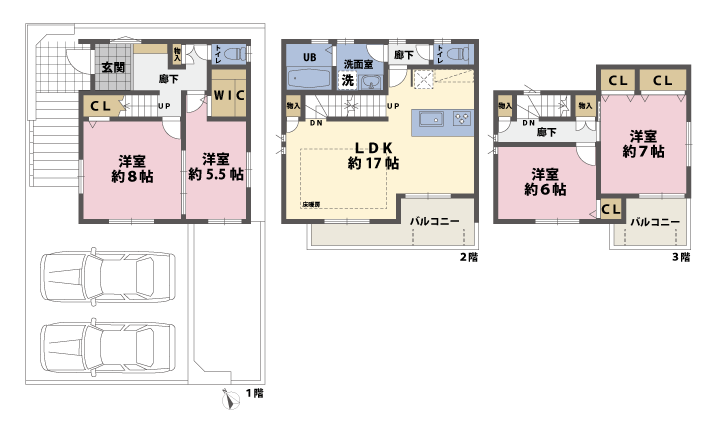戸建3階の間取図