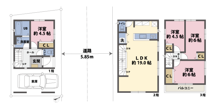 戸建3階の間取図