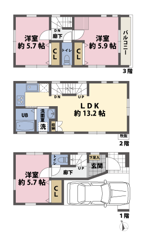 戸建3階の間取図