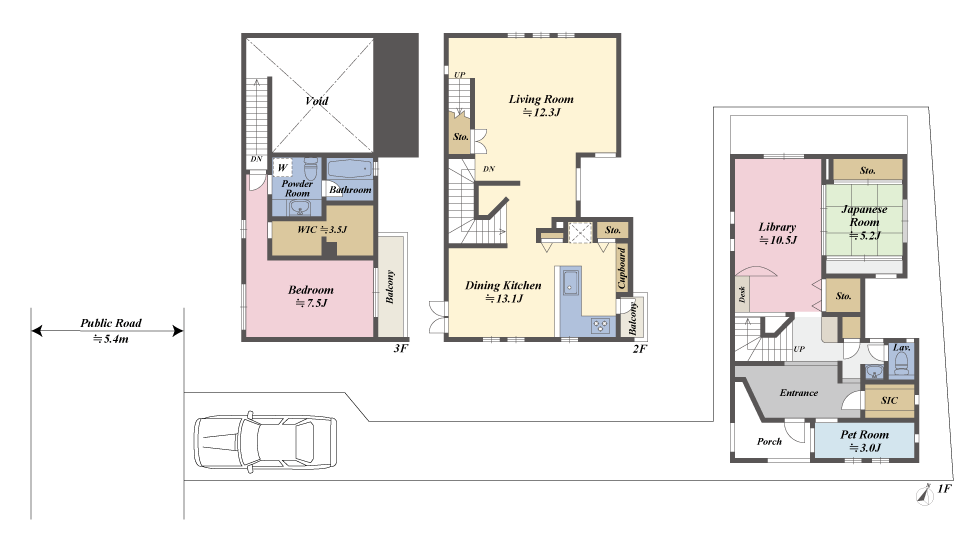 戸建3階の間取図