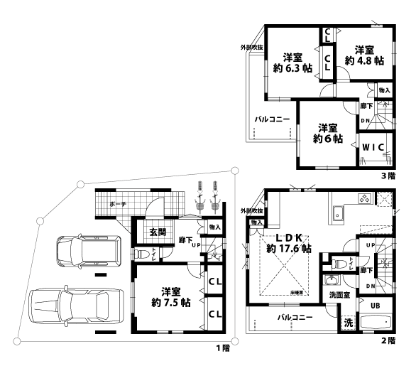 戸建3階の間取図