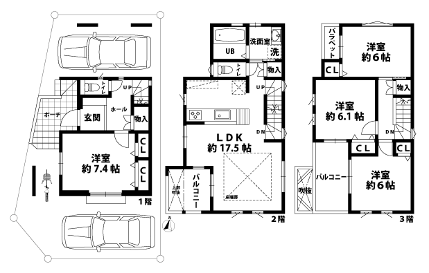 戸建3階の間取図