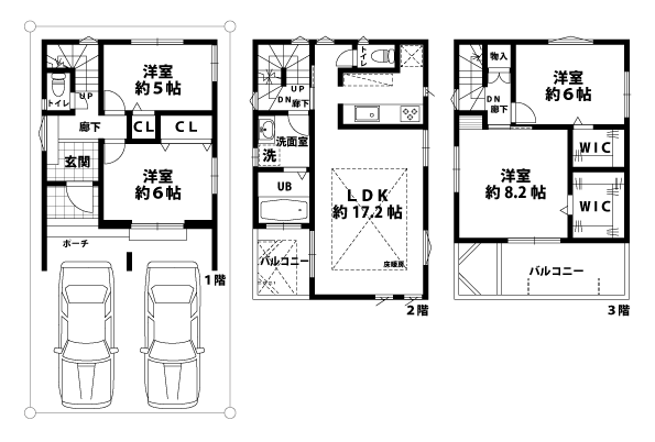 戸建3階の間取図