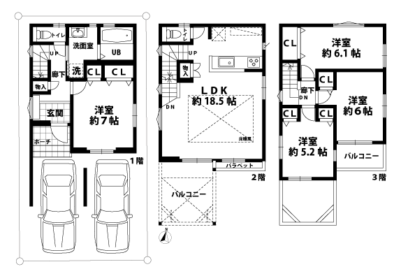 戸建3階の間取図