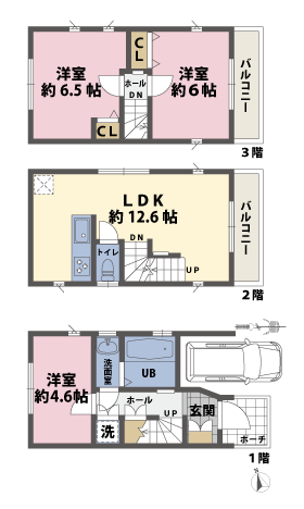 戸建3階の間取図