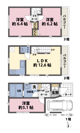 戸建3階の間取図