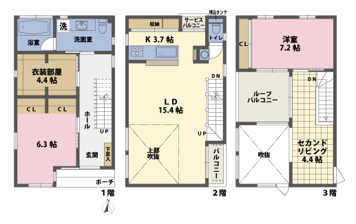戸建3階の間取図