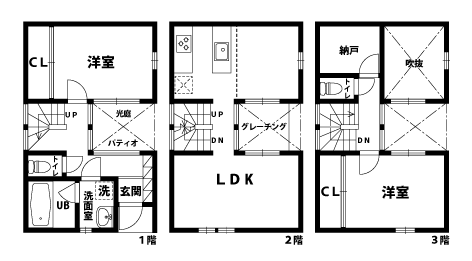 戸建3階の間取図