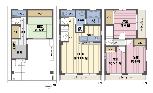 戸建3階の間取図