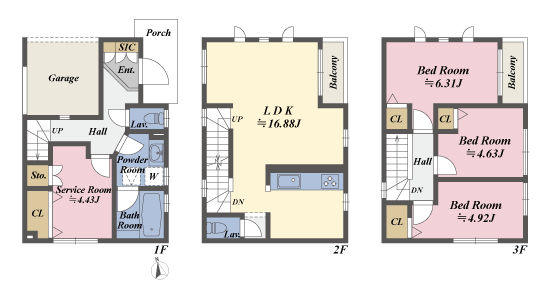 戸建3階の間取図
