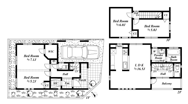 戸建3階の間取図
